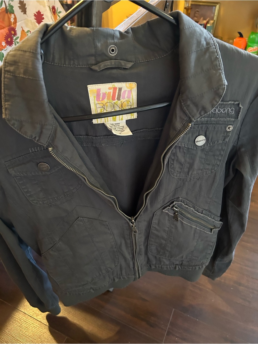 Billabong Dark Gray Utility Jacket with Zip Pockets Hannah original bella